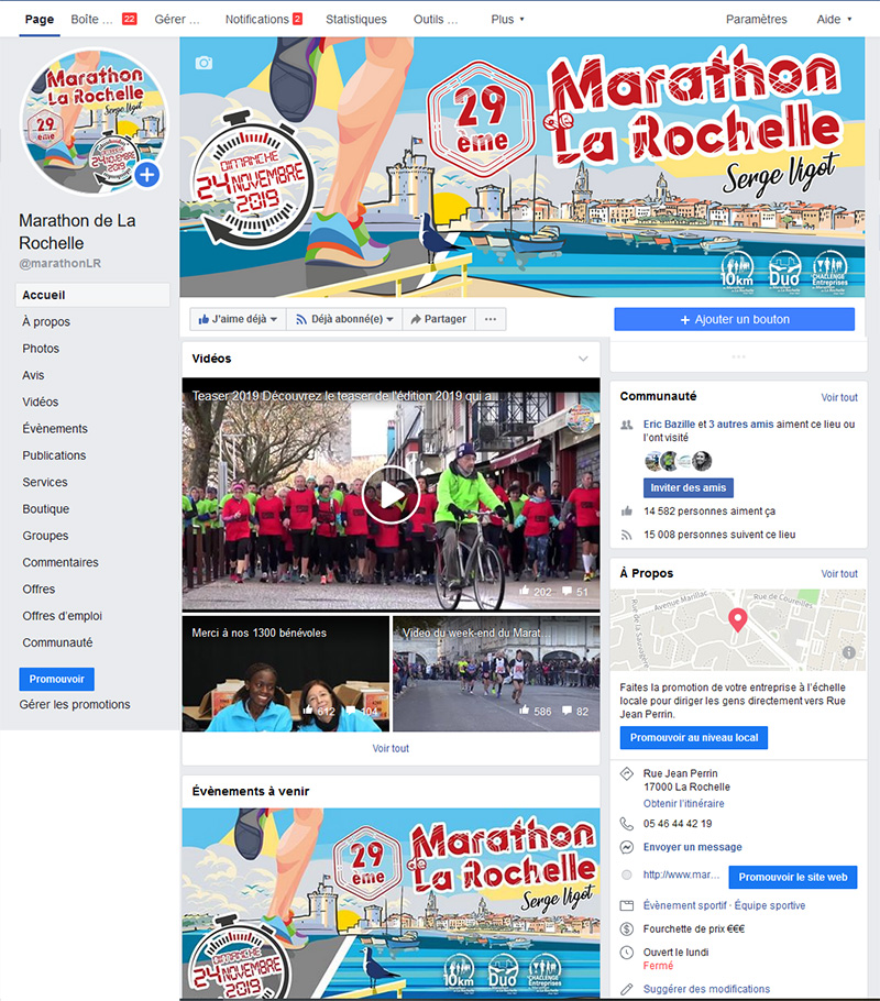 Page pro Facebook - Marathon de La Rochelle